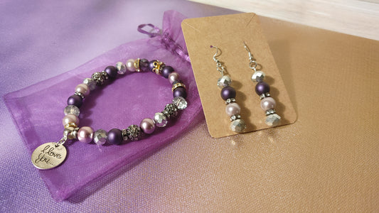 Purple Elegance bracelet & earrings set