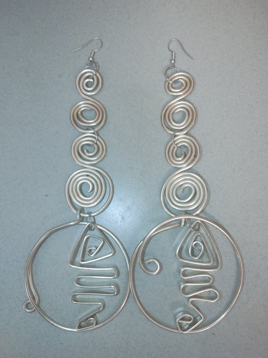 Silver wire earrings, abstract