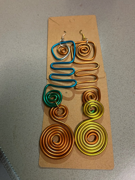 Colorful wire abstract earrings, 2mm