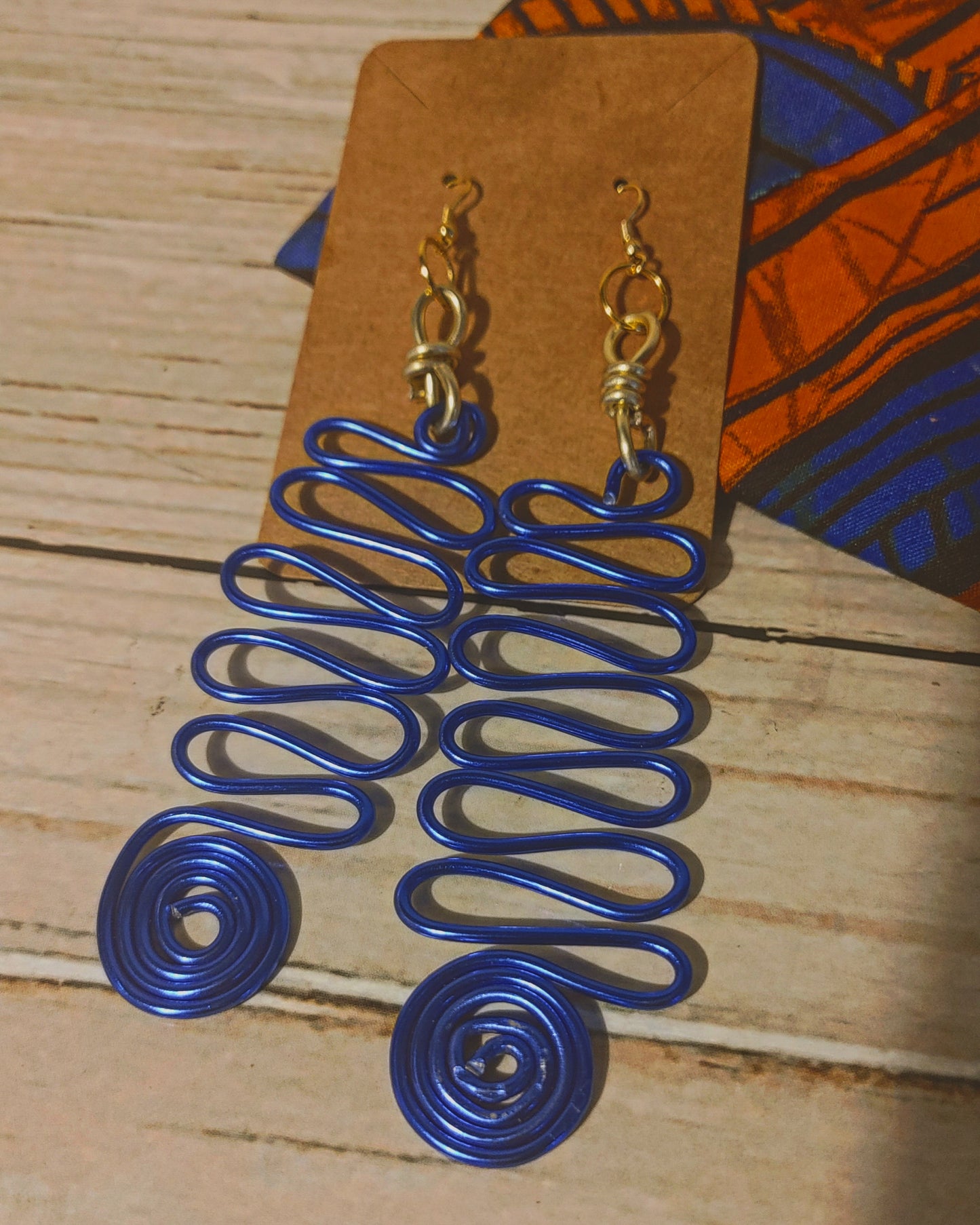 Royal Blue abstract wire earrings