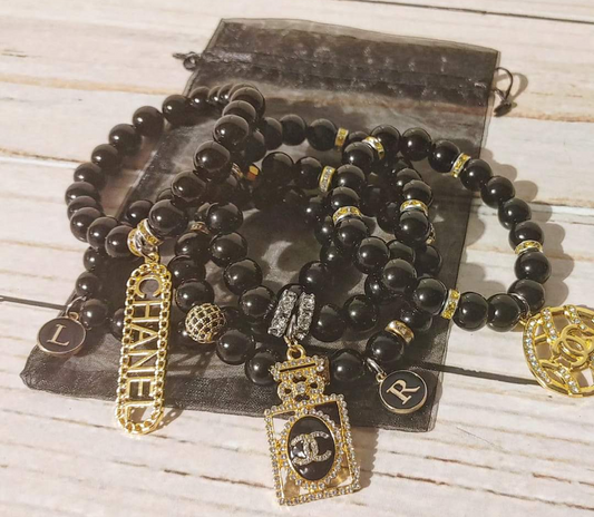 Black & Gold bracelets with charms, 1 pc