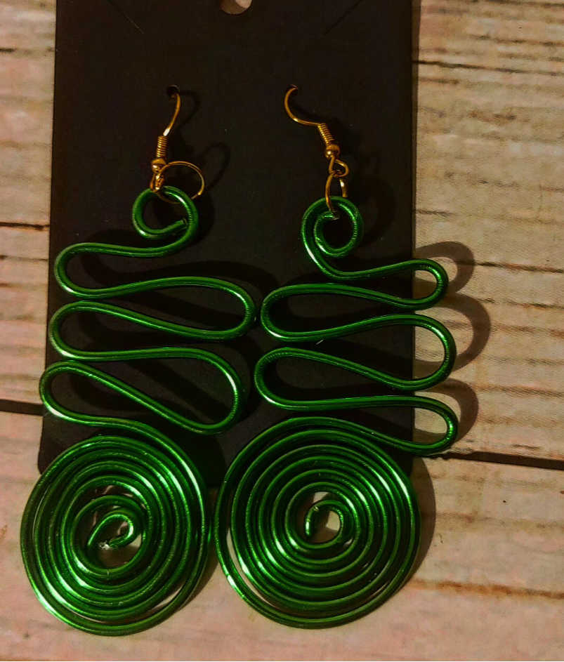 Green wire earrings