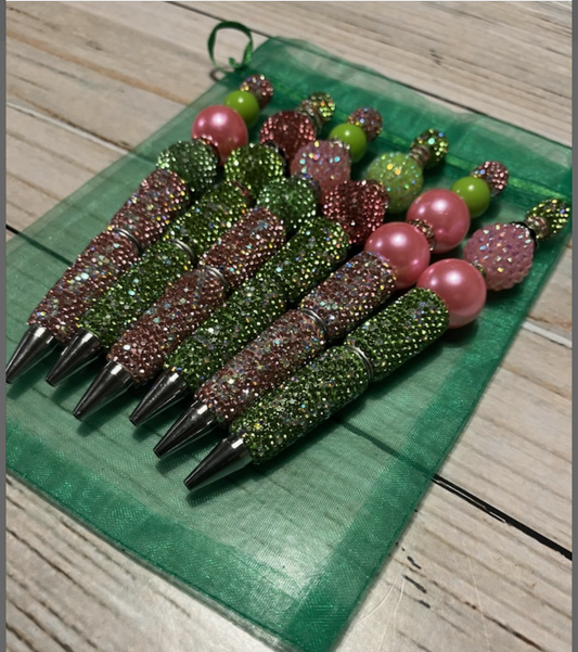 Pink & Green Rhinestone Bling ink pen, 1 pc